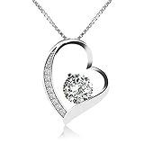 J.Vénus Damen Schmuck, Halskette Silber mit Herz Anhänger 925 Sterling Silber Zi