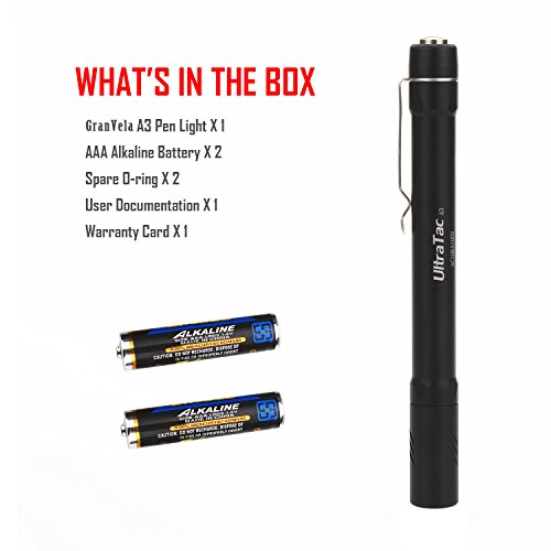 GranVela A3 Pen Light 380 Lumen CREE LED Taschenlampe, IPX-8 Wasserdicht, Taschen-Größe Taschenlampe für eine Vielzahl von Anwendungen mit 3 Licht-Modi und zwei AAA-Batterien enthalten - 6