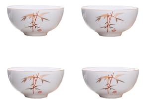 LIANG BAOBAO Set di 4 tazze da degustazione del tè cinese, in porcellana bianca, da 56,7 g, per cerimonia del tè Gongfu (bambù)