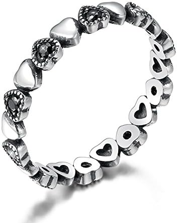 Heart Ring 925 Sterling Silver Black Cubic Zirconia Wedding Ring Band Jewellery for Women Girls Gift