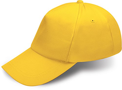 CiEsseCi Cappellino Bimbo 5 Pannelli in Cotone con Visiera Rigida precurvata e Chiusura in Velcro. Colore Giallo