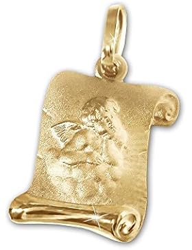 CLEVER SCHMUCK Goldener Anhänger kleiner Engel auf Mini Briefrolle 10 mm matt und glänzend kombiniert 333 GOLD...