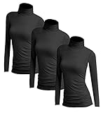 95 % Viskose 5 % Elasthan 3x Damen Frauen Langarm Rollkragen - Rolli - Rollkragenshirt - Turtleneck T Shirt - 3er Pack - Basic TShirt Tops - 3 in 1 - 3x Schwarz