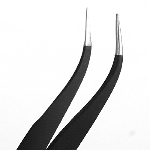 doutop schwarz ESD antistatisch Edelstahl Pinzette gerade und Curve Zwickzange für Augenbrauen Strass Gem Pinzette, 2PCS ESD Tweezer - 4