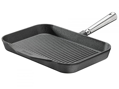 Preisvergleich Produktbild Skeppshult Pfanne Edelstahlgriff Bratpfanne / Servierpfanne / Grillpfanne Gusseisen + Prymo Mikrofasertuch Farbe Grillpfanne eckig, Größe 32x22 cm