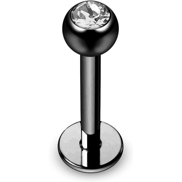 AZARIO LONDON Piercing Per Lingua Con Pietra Di Cristallo Nero Anodizzato 316L In Acciaio Chirurgico 14 Gauge Dritto Con Sfera, 16mm Length - 5mm Ball, Pietre Di Cristallo, Zirconia Cubica