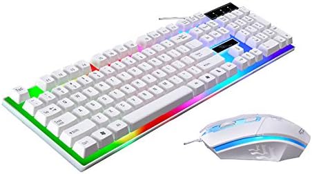 Gaming Keyboard and Mouse Set, Wired LED Backlit Usb Ergonomic Computer Gaming Mechanical Keyboard and Mouse suitble for Laptop Desktop Tablets,white