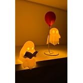 HOUSETREND Dekoratif Sevimli Hayaletler LED Biblo Seti, 10x11 cm, Beyaz, 2'li Dekoratif Masa Lambası, Kitap Okuyan ve Balonlu