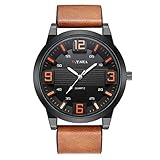 EUCoo Herrenuhr Einfache Mode Casual Business Herren Konvexen Zifferblatt GüRtel Quarzuhr(Orange)