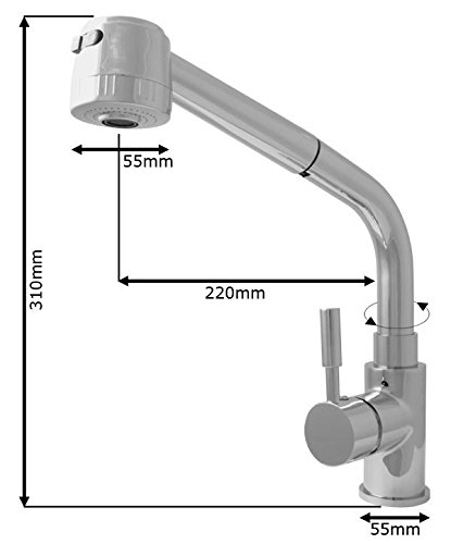 Sanlingo Design Niederdruck Armatur Ausziehbar Schlauch Küche Spüle Gastrobrause Chrom - 2