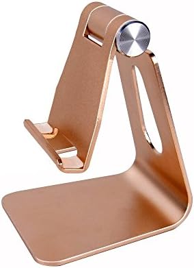 WOSUK Adjustable Cell Phone Stand, Adjustable Multi-Angle Mini Aluminum Smartphone Holder for iPhone 7 6 6s Plus 5 5s 5c charging, Tablet, all Android Smartphone (Champagne)
