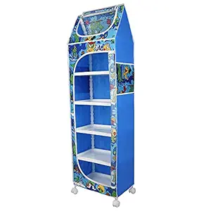 Little Ones | 6 Plastic Shelves Baby Wardrobe/Toy Organizer | Jungle Blue | TB6/AB