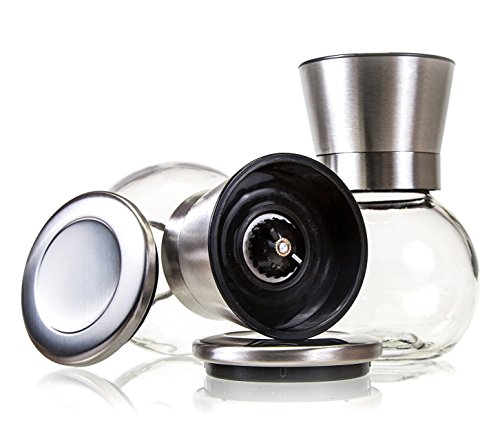 Joyoldelf Elegante Salz- und Pfeffermühlen Set – 2-teilig mit einstellbarem Keramikmahlwerk und Salzmühle – Gebürsteter Edelstahl und Glas - 2