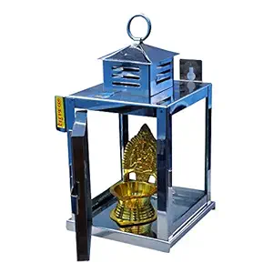 nakshathra Wall Mounted Brass Oil Lamp with Glass Covers, Small