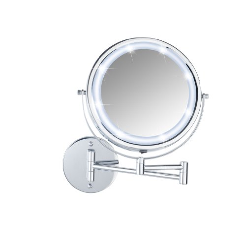 WENKO 3656530100 Power-Loc LED Wandspiegel Lumi – Befestigen ohne bohren, Spiegelfläche ø 17.5cm, 500% Vergrößerung, Stahl, 25.5 x 32 x 4-35 cm, Chrom - 6