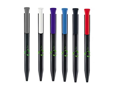Chavi Eco Bolígrafo Retráctil hecho de 95% de Material Reciclado con Acabado Opaco de Alto Brillo Barril Negro y Clip de Color con Punta de 1,0 mm - Caja de 6 (Azul)