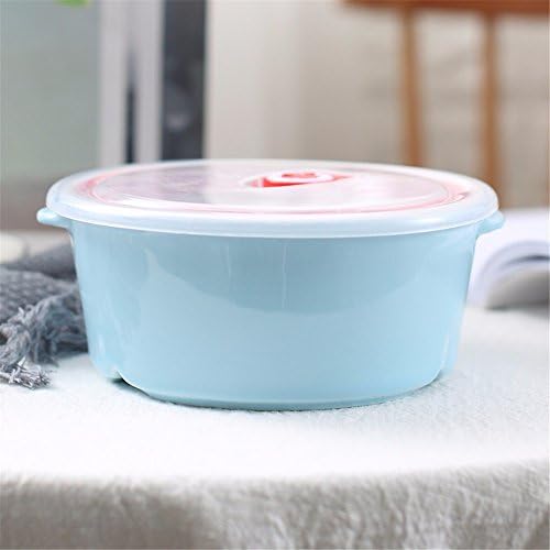 Three-cell lunch box ceramic tableware round Microwave oven bento Cassette cover three separate preservation boxes,Blue