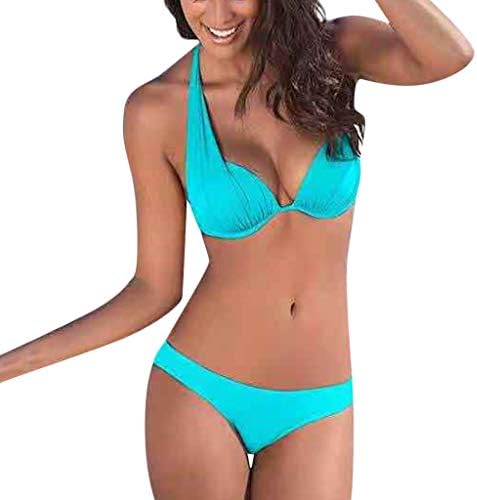 Women Bikini Sets,Ladies Tankini Set Solid Beachwear Patchwork 2 Pieces Bandage Swimsuit Bathing Suit