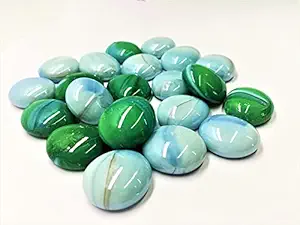 OMI Mixed Green and White (Blue) Opaque Round Glass Pebbles, Vase fillers Stone, Bead for Decorative vase, Fountain, Table, Aquarium (400g - Approx 55 Pieces)