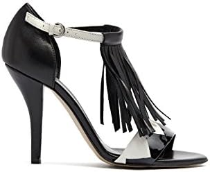 PoiLei Ria - women's shoes / fringed summer sandals made from smooth leather - open round toe and high stiletto heel - dainty ankle-strap black