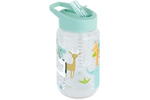 Miniland - Botella Infantil de Tritán 450ml, Botella de Agua para Bebés con Pajita y Asa Ergonómica, Apto para Lavavajillas. Vaso Aprendizaje Bebe, Vaso antiderrame bebe (Jungle)