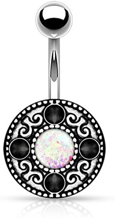 PunkJewelry Belly button piercing Vintage Tribal Opal 316L Surgical steel - 316L surgical steel, White, 316L Surgical Grade Stainless Steel