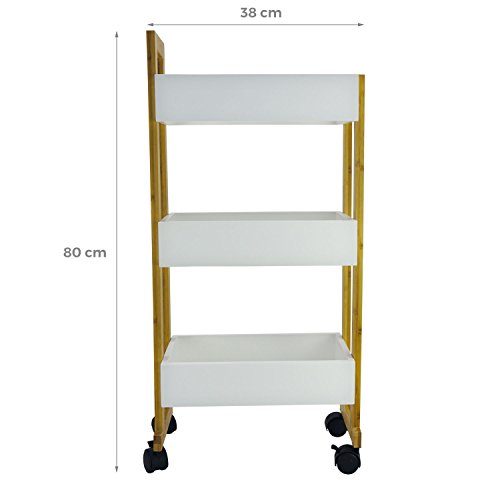 shelfmade Rollwagen mit 3 Fächern aus Bambus & MDF – Nischenregal mit