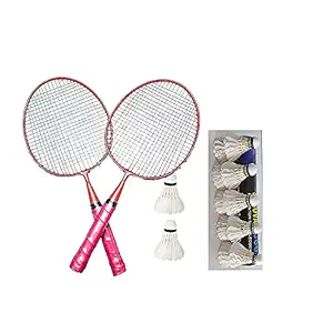AADIX Pair Kids Badminton Racket Single Rod with Feather Shuttle Box ( 1 Box Shuttle - 10 Pieces)