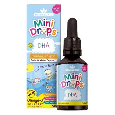 Natures Aid DHA Omega-3 Mini Drops for Infants and Children, Sugar Free, 50 ml