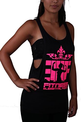 Ladies / women's fitness tank top, casual fit, "Elemental Force" logo in neon pink, black, Large