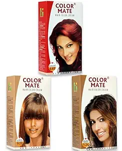 Color Mate Organic Rich Cream | Hair Colour for Women & Men | Enriched with Natural Oil | Instant Shine & Smoothness | Long Lasting Hair Colour | Soft & Silky Touch |No Ammonia Hair Color | Color Mate Hair Cream Color (Burgundy + Golden brown + Light blonde) - Pack of 3