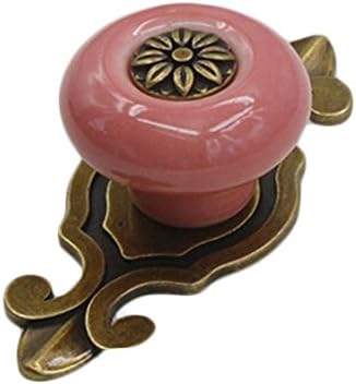 5 pcs Vintage Ceramic Knobs Pulls Handles for Cabinet Drawer Closet Dresser Cupboard Wardrobe Furniture Door Kitchen (Pink-Bronze)