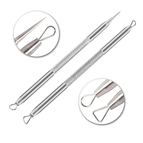 AMTOK Mitesserentferner Pickel und Akne Werkzeug Set 5 Stücke Komedonenquetscher Mitesserentferner Set aus Edelstahl Pickel Extraktor - 5