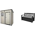 Keter Manor Outdoor Pent Single Door Garden Storage Shed 6 x 4ft & Eden Bench 265L Outdoor 60% recycled Garden Furniture Storage Box Graphite & Light Grey