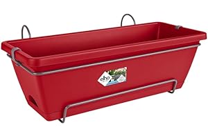 elho Barcelona Allin1 50 Balcony Planter - with Saucer and Hanging rack - 100% Recycled Plastic - Ø 49.5 x H 18.5 cm - Red/Cranberry Red
