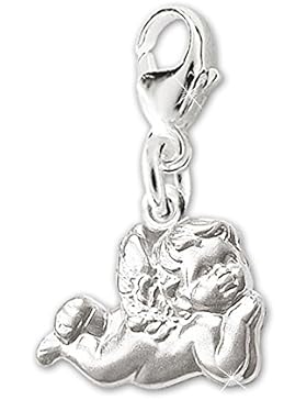 CLEVER SCHMUCK Silberner Charm Anhänger mit Babyengel liegend seidenmatt STERLING SILBER 925
