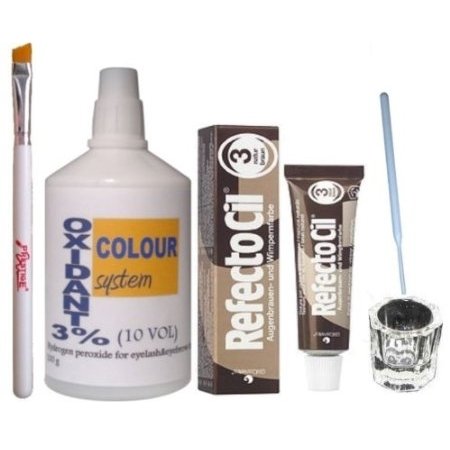 Refectocil Eyelash Eyebrow Tint Dye Kit Natural Brown No.3 +brush Dish Developer