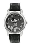 Disney Mickey Mouse MK1461 Armbanduhr, Unisex, silberfarbenes Gehäuse, schwarzes Lederband