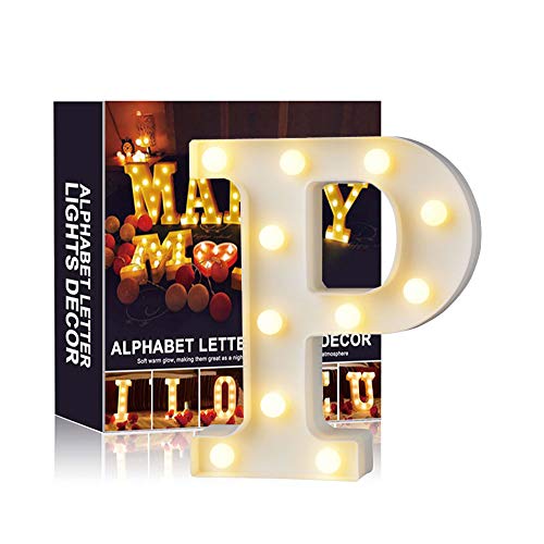 Ciojio Alfabeto Luce Bianco LED Notte Lampade Lettere Plastica Piedi Impiccagione Illuminazione per Matrimonio Festa Natale Camera Decorazione (P)