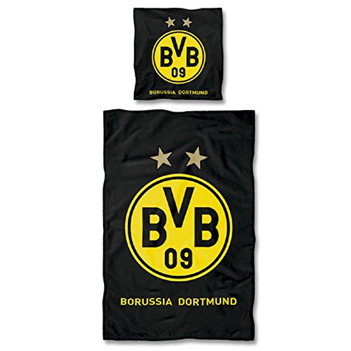 Preisvergleich Produktbild BVB Borussia Dortmund Logo Bettwäsche 135x200 + 80x80 (schwarz / gelb)