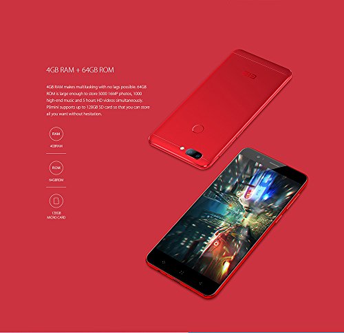 Elephone P8 Mini Android 7.0 4G Smartphone 5.0 pollici FHD Schermo, fotocamera frontale 16MP e 13MP + 2MP doppie fotocamere digitali doppie SIM, 4GB RAM + 64GB ROM Octa Core, Rosso