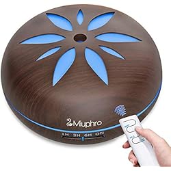 Miuphro Diffuseur d'Huiles Essentielles 550ml, Humidificateur d'air Ultrasonique Arôme Parfum Electrique avec 7-Couleurs Changeantes Arrêt Automatique pour Chambre/Salon/SPA/Yoga/Massage, marron