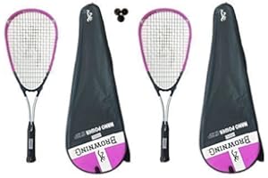 2 x Browning Nanopower 25 PINK Junior Squash Rackets + 3 Squash Balls