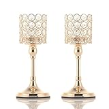 candelabro de oro de israel ▶ DISEÑO ELEGANTE Y ÚNICO HUECO: bellamente diseñado en forma de cilindro alto y moderno, este candelabro de cristal con cuentas deslumbrante presenta hileras e hileras de cristales K9 con cuentas deslumbrantes en un lujoso marco de alambre de metal para un aspecto y sensación reales puros. Combinando el brillo surrealista del metal brillante con la chispeante magia de los cristales seleccionados, este soporte para velas glamour agregará un toque de elegancia imperial a su boda, fiesta, acción d
