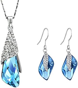 Memory Jewellery® Swarovski Element Blue Crystal NECKLACE EARRING JEWELLERY SET BIRTHDAY GIFT for Women for Her
