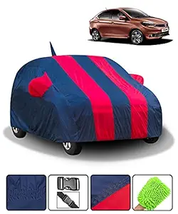 Fabtec Car Body Cover for Tata Tigor with Mirror Antenna Pocket (Red & Blue)