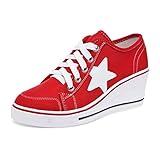  GRRONG SCuñas Zapatos de Lona Zapatos de tacón Alto para Mujeres Hilo de Coser, talón para Muffins, Costuras de Cuero Zapatos Casuales de Gran tamaño Zapatos Solos Zapatos de Moda de bajo-Top