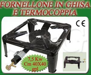 Fornello A Gas Da Esterno EV - 40x40x17 Cm, Acciaio Verniciato Nero, Con Bruciatore In Ghisa - Foto 4