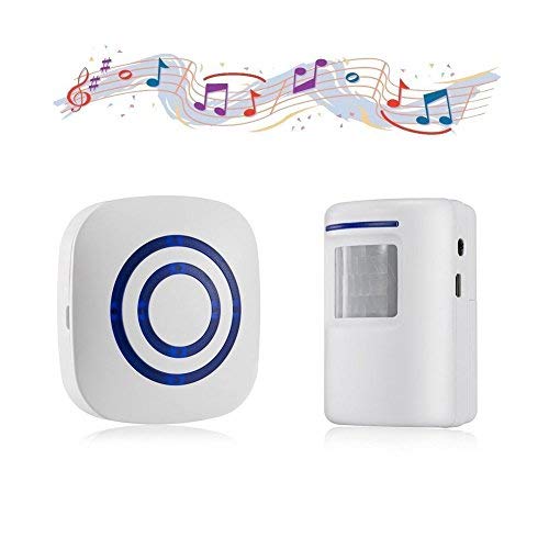 BeiLan Sonnette sans Fil Kit de Carillon de Porte Electrique avec 1 Récepteur et 1 Détecteur de Mouvement PIR Capteur Alerte Visiteur Alarme de Sécurité avec 38 Mélodies au 3 Niveau Volumes