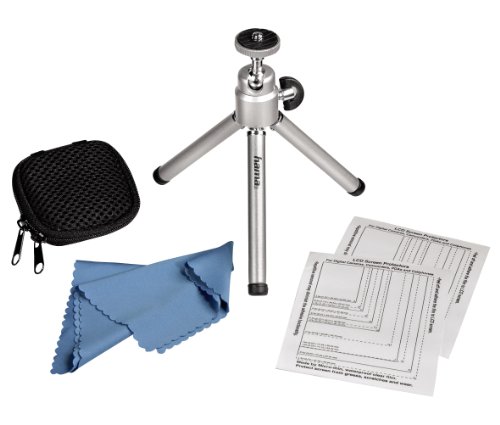Hama Mini-Stativ mit 3-Wege-Kugelkopf Set incl. 2x LCD-Schutzfolien, Speicherkartenetui, Reinigungstuch